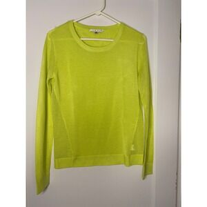 Cabi Neon Yellow Mesh Knit Sweater Long Sleeve Citron Green Top Style 199 small
